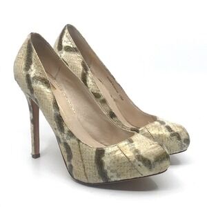 DOLCE VITA CREAM BROWN SNAKE EMBOSSED PUMP